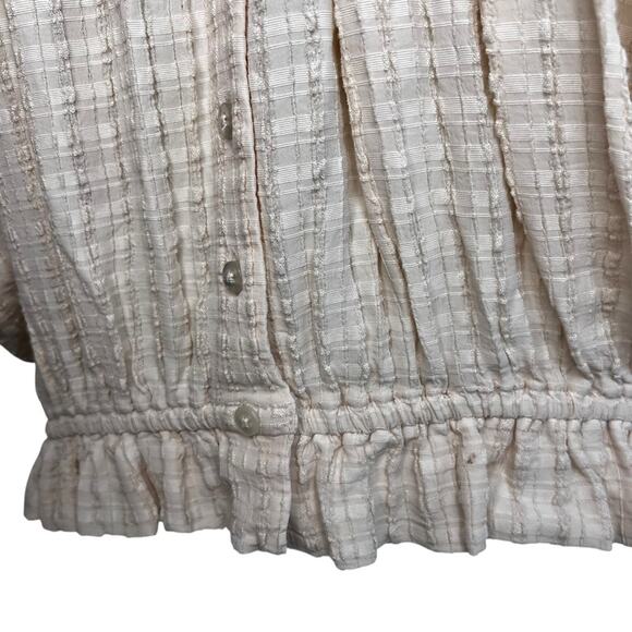 French Connection Cream Textured Dolman Sleeve Button Up Peasant Blouse Small - Picture 4 of 7